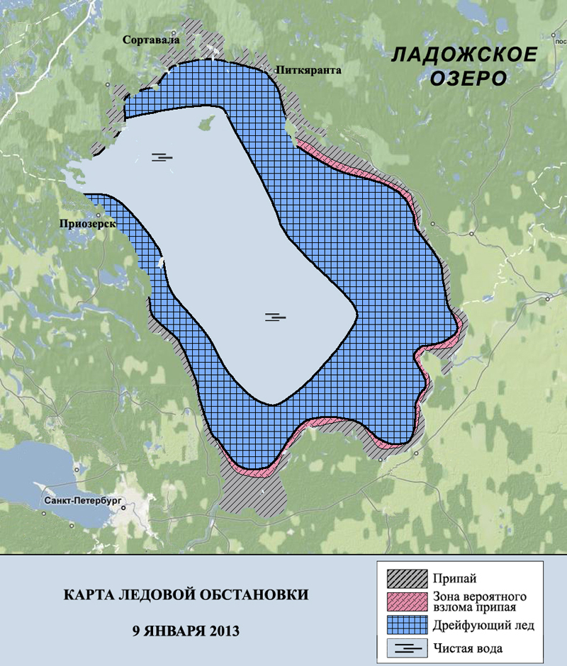 Карта замерзания льда ладожского озера