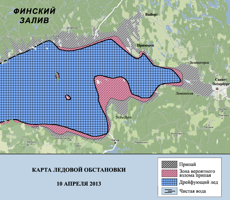 Карта ледовой обстановки финского залива на сегодня